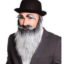 Fausse barbe grise de déguisement avec moustache et sourcils