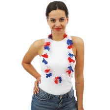 Collier fleurs bleu blanc rouge