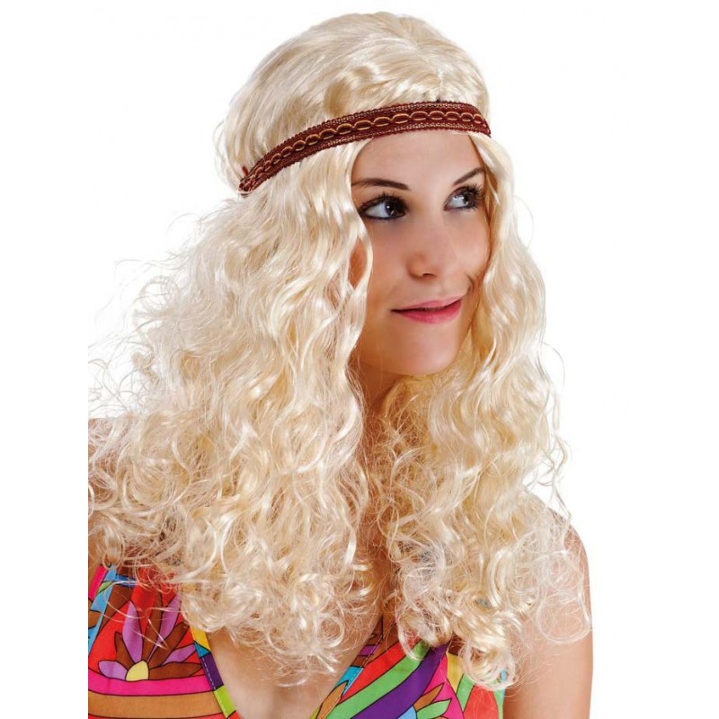 Perruque Hippie Blonde Frisée avec Bandeau