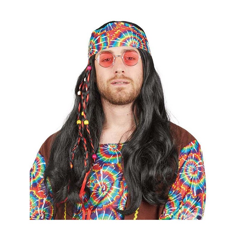 Perruque Hippie Noire Homme cheveux longs